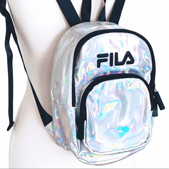 Fila Handbags - FILA Y2K Holographic Iridescent Logo Mini Backpack Purse Silver/Black NWT